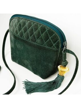 Green Genuine Suede Leather Classiques for Nordstrom Handbag 90s Y2K Tassel